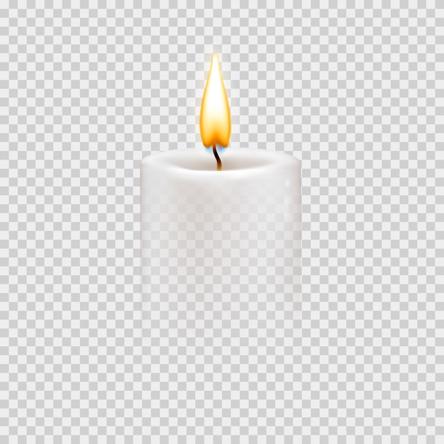 Vector round cylindrical candle with burning flames vector realistic illustration