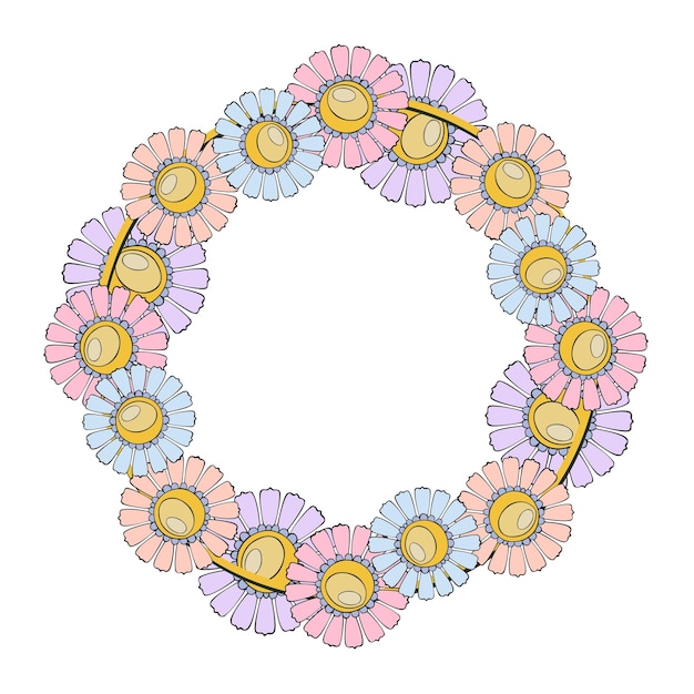 丸い装飾的なフレーム コピー スペース パステル カラーの繊細なカモミールの花ベクトル