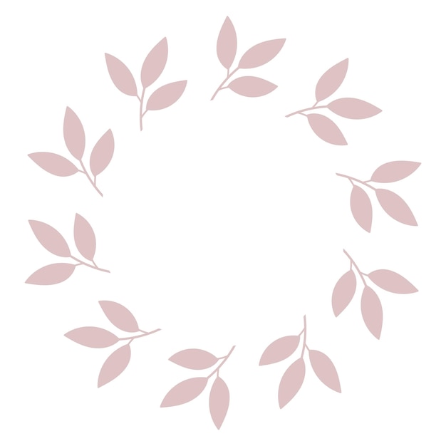 Round delicate floral decorative frame of leaves. Template for wedding invitations, cards. Vector simple illustration isolated on white background