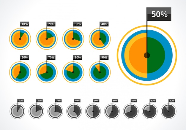 Vector round diagrams and percent vector design elements for infographics business presentation