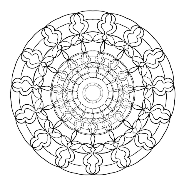 Ornamento doodle rotondo illustrazione vettoriale elemento decorativo di design pagina del libro da colorare