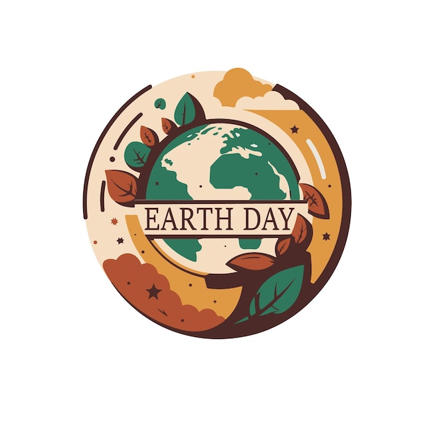 Vector a round earth logo with the words earth day on it