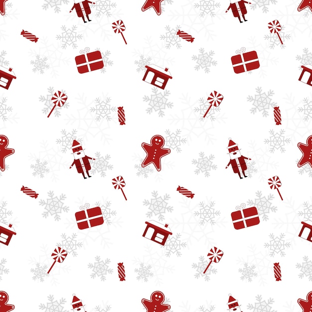 Round edge christmas object repeat pattern created in re color on white background seamless christmas pattern