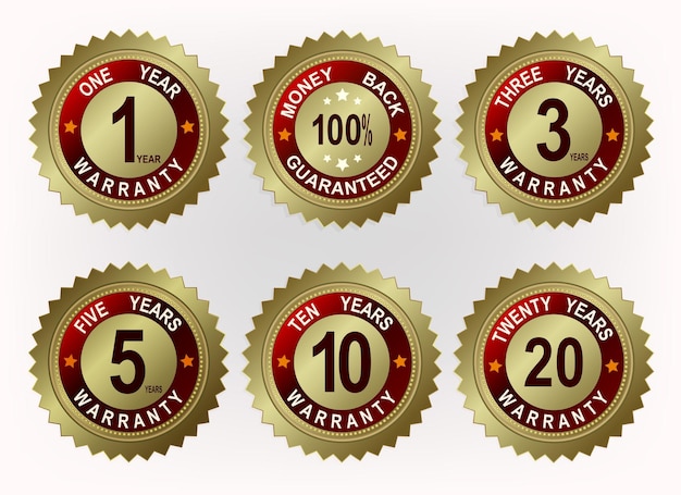 Vector round emblems of gold shade with numbers and text of guarantee