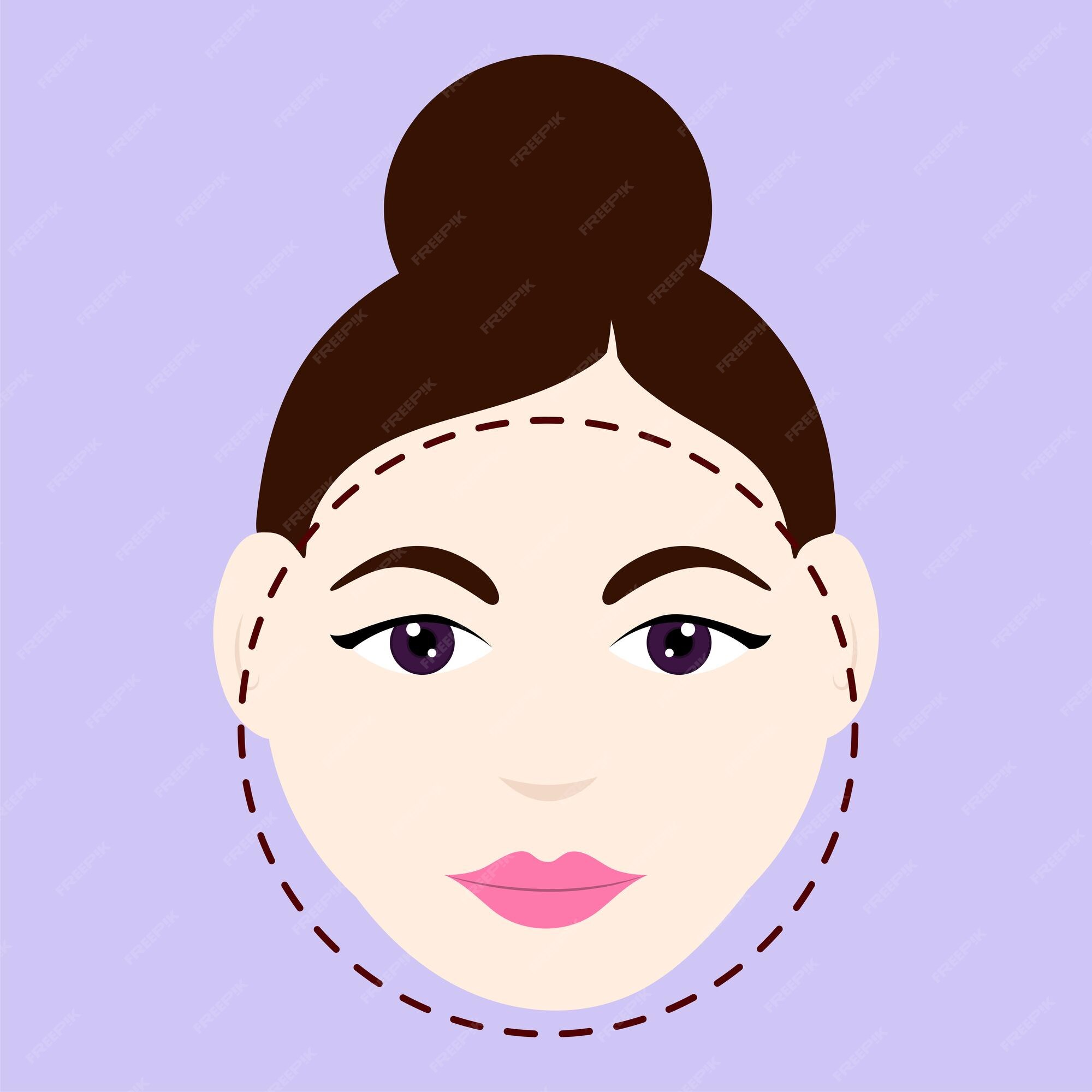Premium Vector | Round face beautiful girl with bun hair style icon on  light purple background