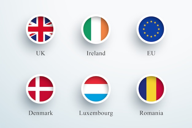 Vettore round flag icon set regno unito irlanda ue danimarca