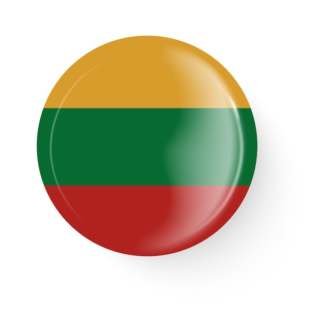 Круглый флаг Литвы Пин-кнопка Пин-брошь значок наклейка 3D векторный стиль Веб-кнопка