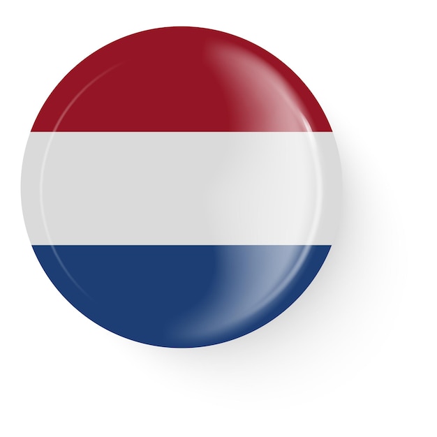 Round flag of the Netherlands Pin button Pin brooch icon sticker 3D vector style Web button