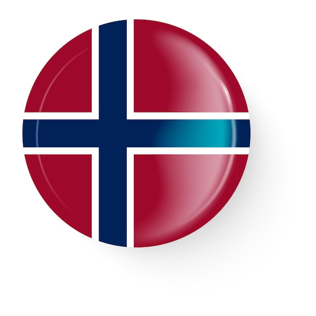 Round flag of norway pin button pin brooch icon sticker 3d vector style web button