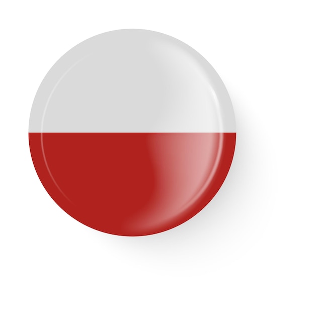 Round flag of Poland Pin button Pin brooch icon sticker 3D vector style Web button