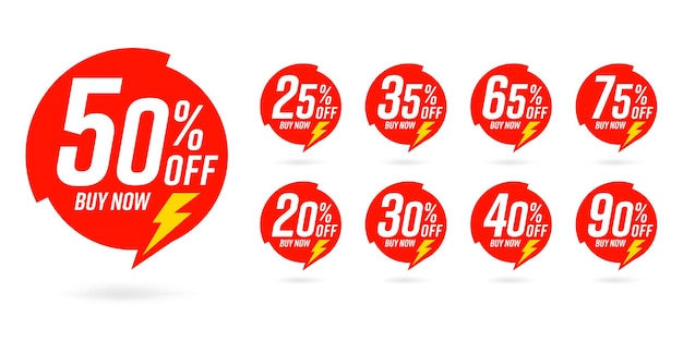 Round flash red sale sticker with different discount set.