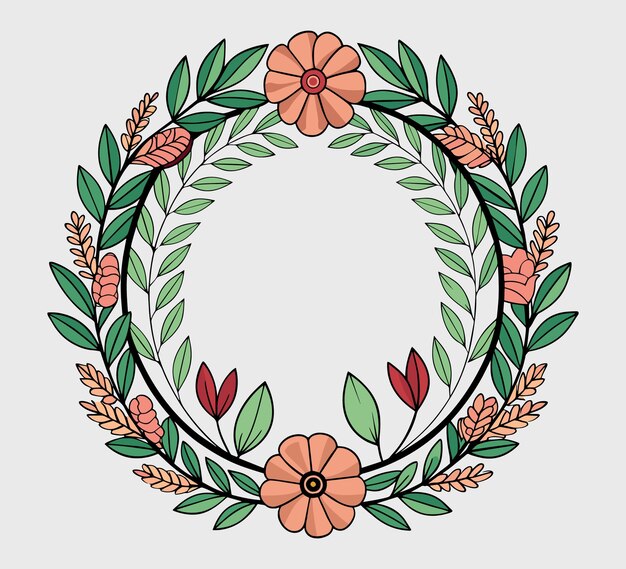 Vector round floral and laurel wreaths vector frame flat vector flat color