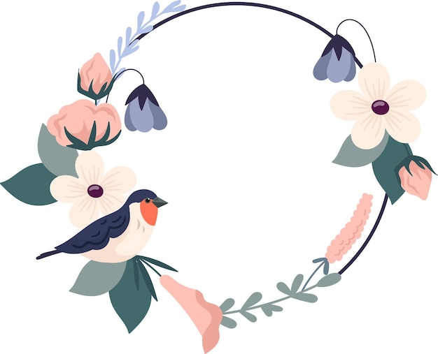 Round Flower Frame With Bird