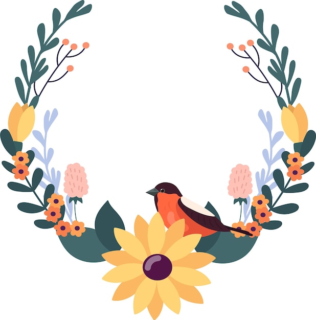 Round Flower Frame With Bird