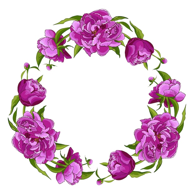 Round flower frame wreath with rose leaves lavender