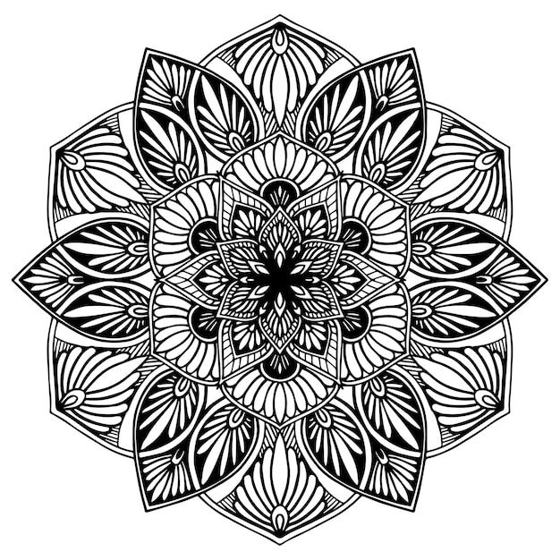 Round flower mandala for henna isolated on white