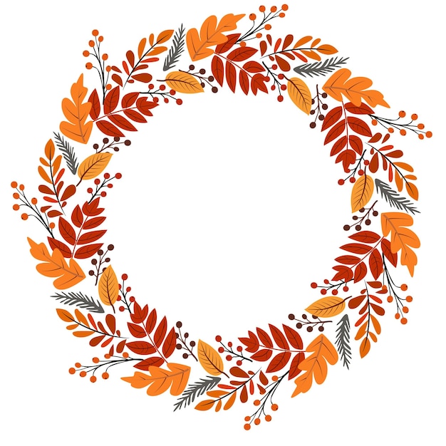 round frame of autumn leaves and berries