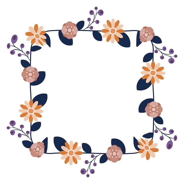 Vector round frame contour wreath with herbs and flowers isolated on white round frame seamless pattern brush for your posters designs greeting cards and wedding announcements