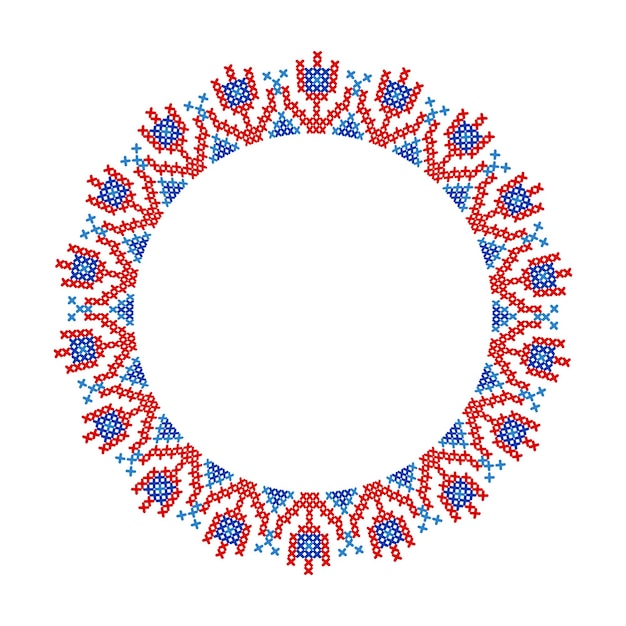 Vector round frame crossstitch motifs folk embroidery flower