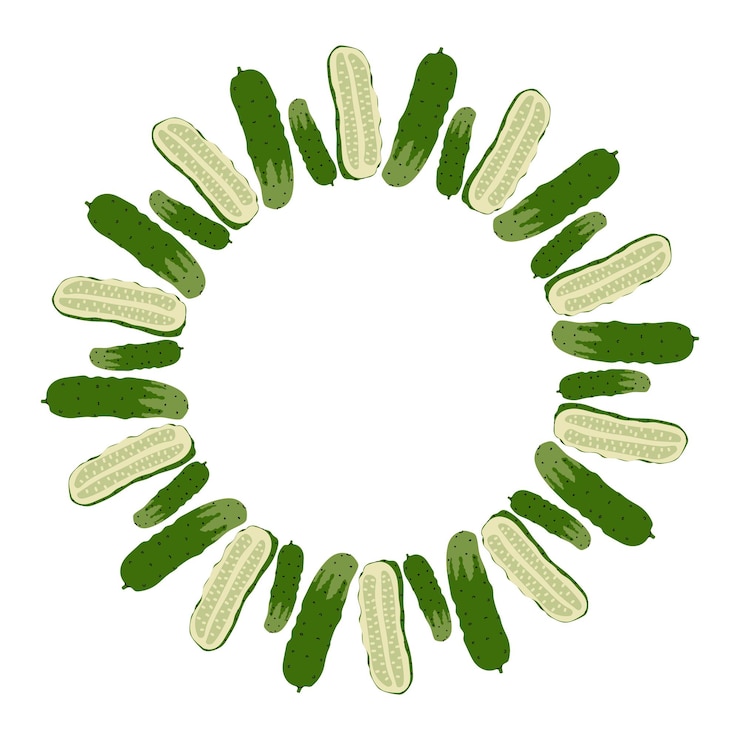 Vector round frame of cucumbers whole and cut design on a white background vector illustration