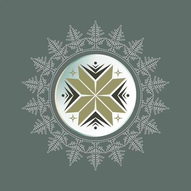 Round frame in the form of a snowflake with silhouette of an abstract geometric snowflake