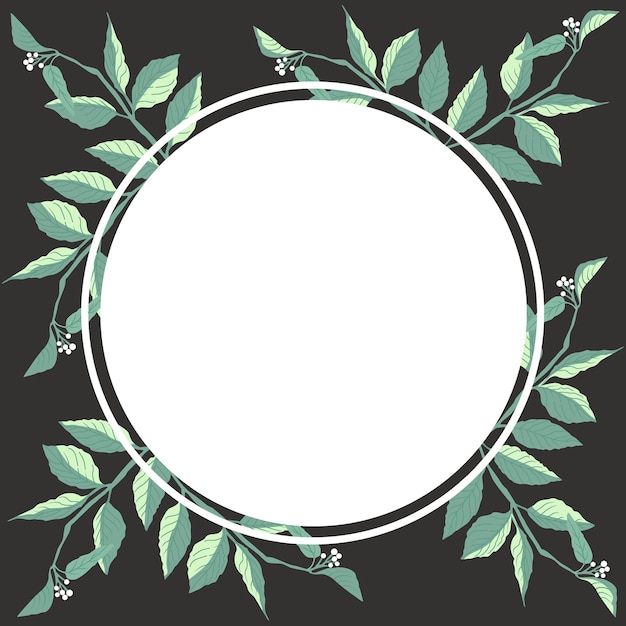 Round frame and graceful stems with leaves and small white flowers