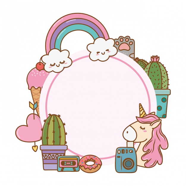 Round frame kawaii cartoon