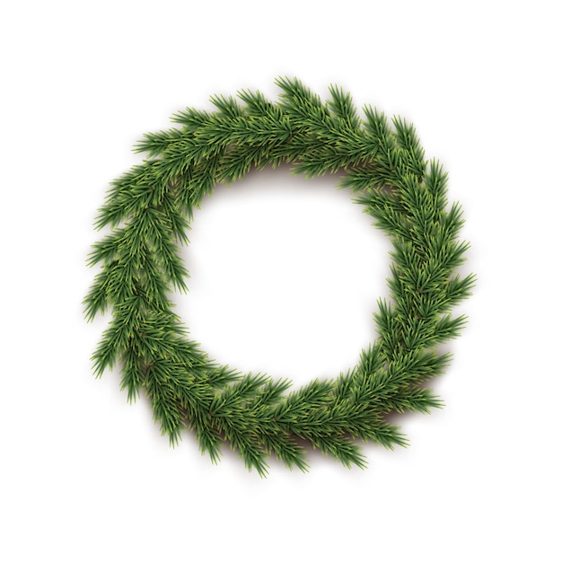 Round frame made of fir brunches isolated on white