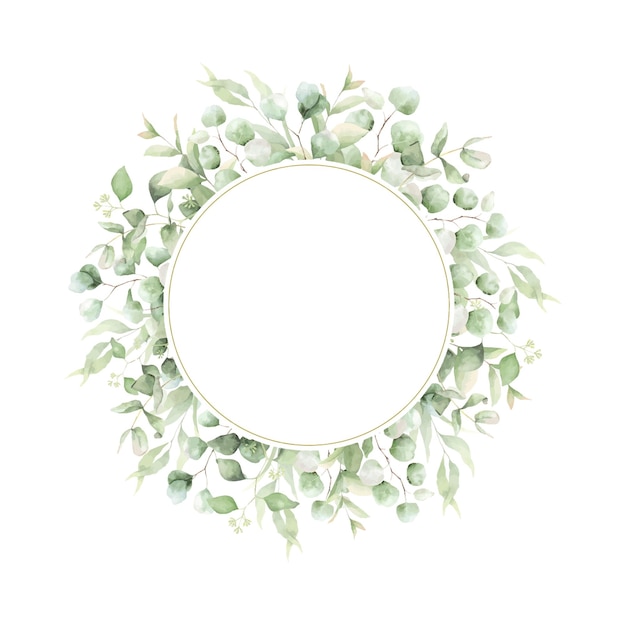 Vector a round frame made of green branches and eucalyptus leaves a wreath of eucalyptus