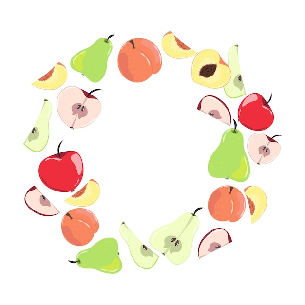 Round frame of pears apples and peaches