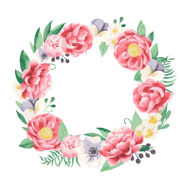 Vector round frame of peonies