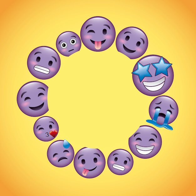 Premium Vector | Round frame purple emoji faces decoration