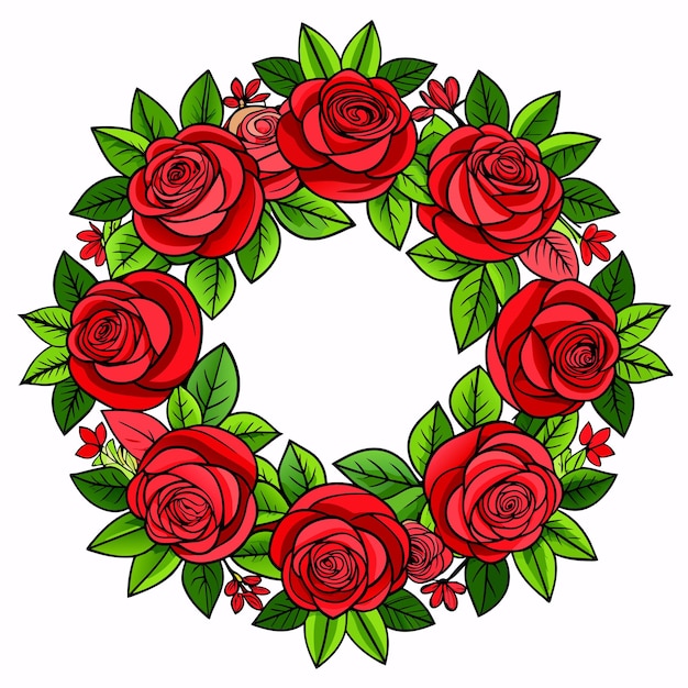 Vector round frame of realistic red roses vector illustration