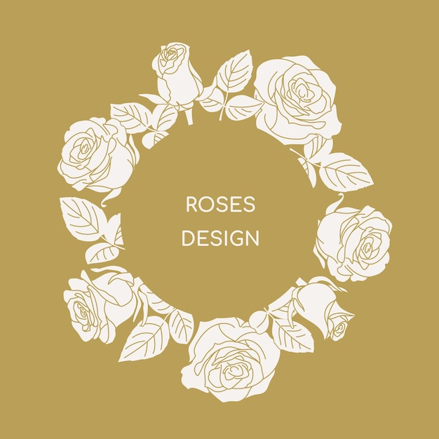 Vector round frame roses. modern line graphics on a golden background. vector illustration