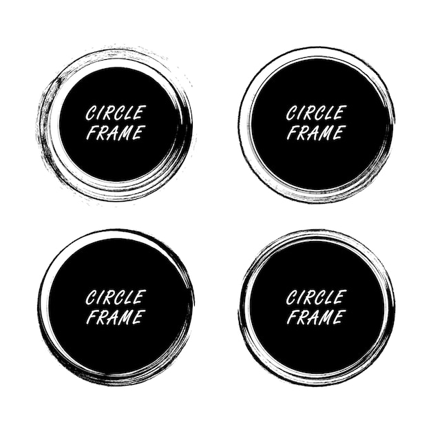 Round frame set, black circle, circle shaped grunge brush strokes.