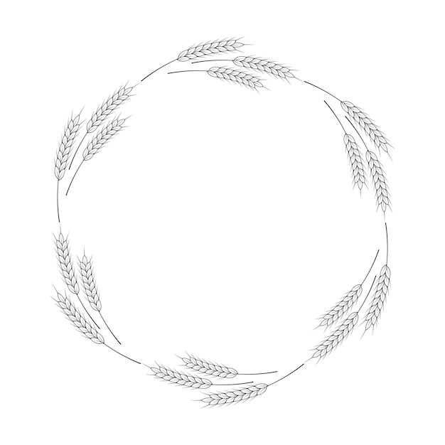 Vector a round frame of spikelets of wheat oats rye or barley grain plant border agricultural frame with black and white spikelets banner for beer bread flour packaging design