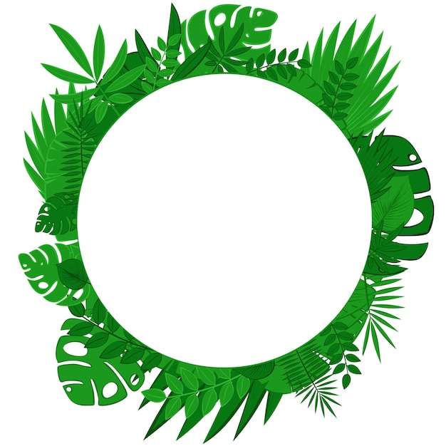 Round frame with different green foliage Template with green leaves Template for your design Vector