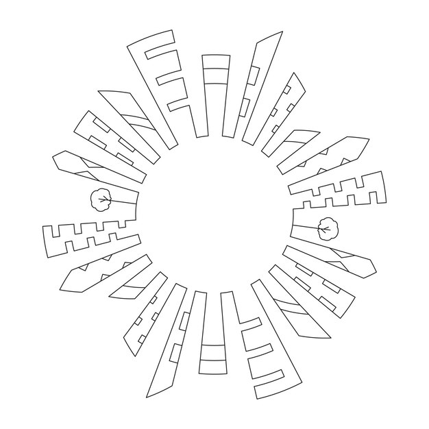 Круглая рамка с рисунком городского пейзажа в стиле лайн-арт Элемент для создания логотипа или эмблемы Редактируемый штрих