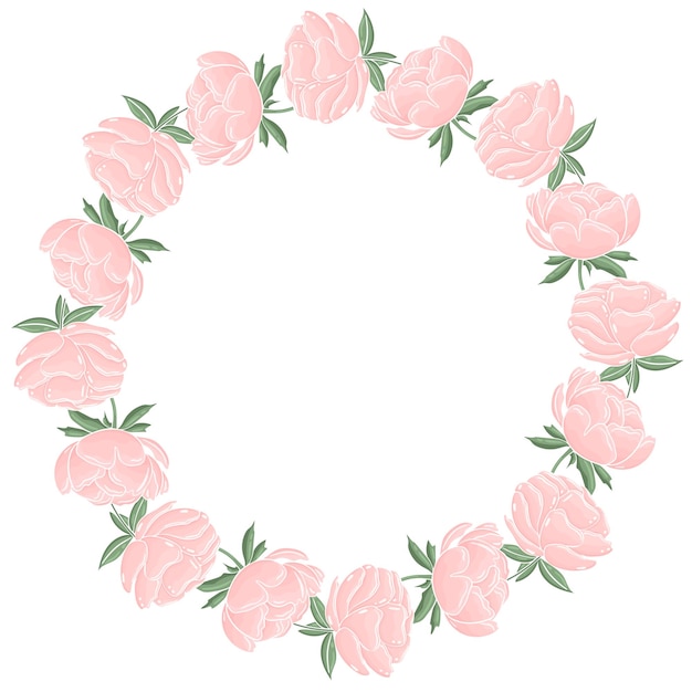 Round frame with flowers Peonies in circle vector  Delicate floral wreath