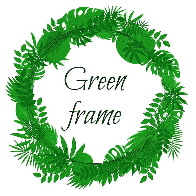 Round frame with green foliage Pattern with green leaves of plants Template for your design Vector