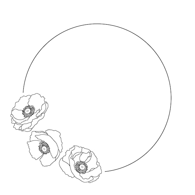 ベクトル 手描きの輪郭の丸いフレーム 野生の花のマグロ 招待ベクトルのデザイン