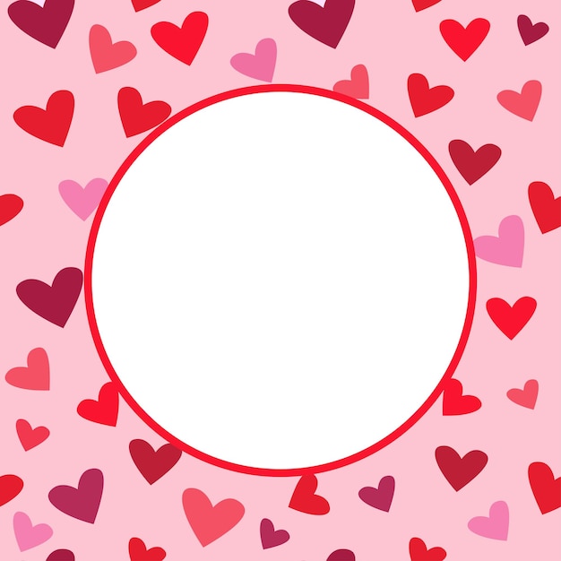 Round frame with hearts Red and pink confetti in the shape of hearts form a round frame