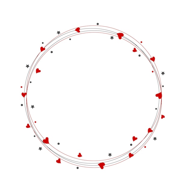 발렌타인 데이를 위한 하트와 별이 있는 둥근 프레임. 벡터 일러스트 레이 션.
