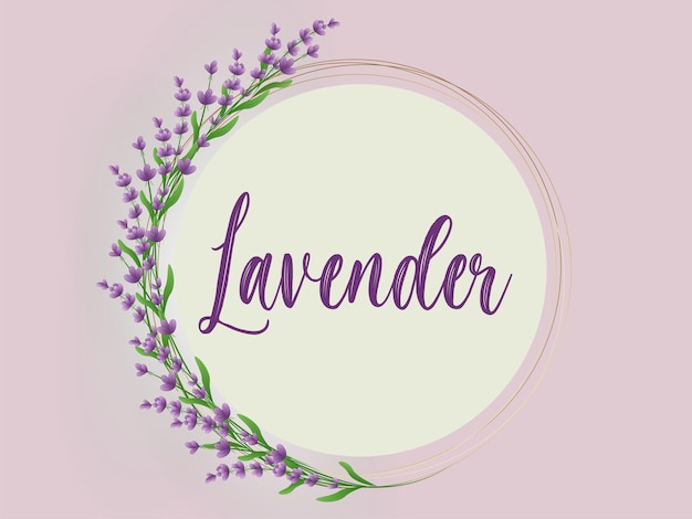 round frame with lavender logo and lettering