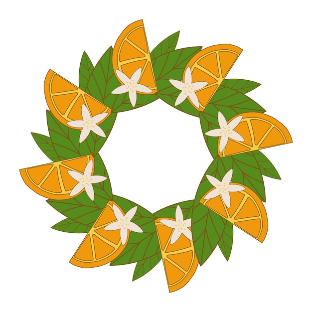 Round frame with oranges and leaves space for text