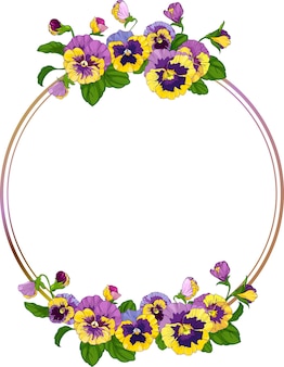 Cornice rotonda con ghirlanda di fiori viola per cornice o bordo con motivo a trama di sfondo