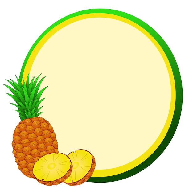 Round frame with pineapple and cut slices