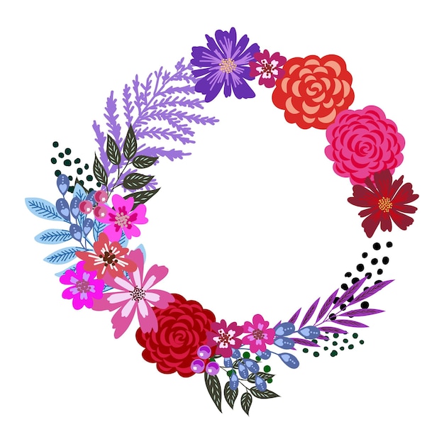 Round frame with pretty flowers festive floral circle for your season design