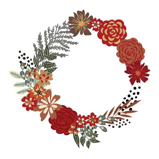 Round frame with pretty flowers festive floral circle for your season design