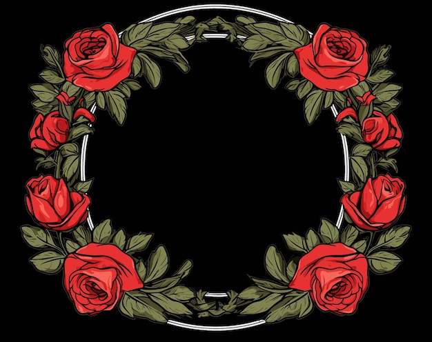 Vector a round frame with roses and leaves on it